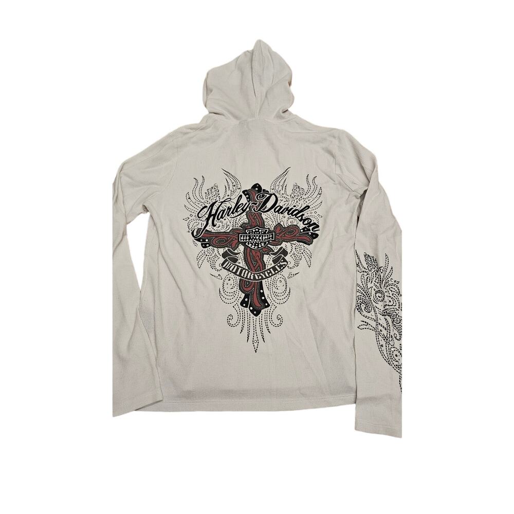 White Double sided Bling Y2K Harley‎ Davidson thermal long sleeve pullover